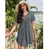 image:imageEkouaer Nightgowns for Women Cotton Night Gowns Pleated Nightshirts Henley V Neck Sleepshirts Short Sleeve SleepwearGrey
