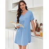 image:imageEkouaer Nightgowns for Women Cotton Night Gowns Pleated Nightshirts Henley V Neck Sleepshirts Short Sleeve SleepwearLight Blue