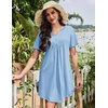 image:imageEkouaer Nightgowns for Women Cotton Night Gowns Pleated Nightshirts Henley V Neck Sleepshirts Short Sleeve SleepwearLight Blue