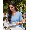 image:imageEkouaer Nightgowns for Women Cotton Night Gowns Pleated Nightshirts Henley V Neck Sleepshirts Short Sleeve SleepwearLight Blue