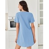 image:imageEkouaer Nightgowns for Women Cotton Night Gowns Pleated Nightshirts Henley V Neck Sleepshirts Short Sleeve SleepwearLight Blue