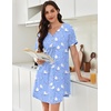 image:imageEkouaer Nightgowns for Women Cotton Night Gowns Pleated Nightshirts Henley V Neck Sleepshirts Short Sleeve SleepwearLight Blue White Birds