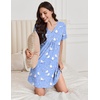 image:imageEkouaer Nightgowns for Women Cotton Night Gowns Pleated Nightshirts Henley V Neck Sleepshirts Short Sleeve SleepwearLight Blue White Birds