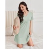 image:imageEkouaer Nightgowns for Women Cotton Night Gowns Pleated Nightshirts Henley V Neck Sleepshirts Short Sleeve SleepwearLight Green