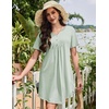 image:imageEkouaer Nightgowns for Women Cotton Night Gowns Pleated Nightshirts Henley V Neck Sleepshirts Short Sleeve SleepwearLight Green