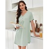 image:imageEkouaer Nightgowns for Women Cotton Night Gowns Pleated Nightshirts Henley V Neck Sleepshirts Short Sleeve SleepwearLight Green