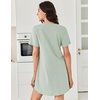 image:imageEkouaer Nightgowns for Women Cotton Night Gowns Pleated Nightshirts Henley V Neck Sleepshirts Short Sleeve SleepwearLight Green