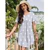 image:imageEkouaer Nightgowns for Women Cotton Night Gowns Pleated Nightshirts Henley V Neck Sleepshirts Short Sleeve SleepwearLight Grey Stars