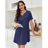 image:imageEkouaer Nightgowns for Women Cotton Night Gowns Pleated Nightshirts Henley V Neck Sleepshirts Short Sleeve SleepwearNavy Blue
