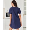 image:imageEkouaer Nightgowns for Women Cotton Night Gowns Pleated Nightshirts Henley V Neck Sleepshirts Short Sleeve SleepwearNavy Blue