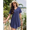image:imageEkouaer Nightgowns for Women Cotton Night Gowns Pleated Nightshirts Henley V Neck Sleepshirts Short Sleeve SleepwearNavy Blue
