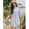 image:imageEkouaer Nightgowns for Women Cotton Night Gowns Pleated Nightshirts Henley V Neck Sleepshirts Short Sleeve SleepwearPink  Yellow Tie Dye