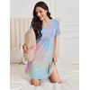 image:imageEkouaer Nightgowns for Women Cotton Night Gowns Pleated Nightshirts Henley V Neck Sleepshirts Short Sleeve SleepwearPink  Yellow Tie Dye