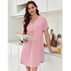 image:imageEkouaer Nightgowns for Women Cotton Night Gowns Pleated Nightshirts Henley V Neck Sleepshirts Short Sleeve SleepwearPink