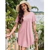 image:imageEkouaer Nightgowns for Women Cotton Night Gowns Pleated Nightshirts Henley V Neck Sleepshirts Short Sleeve SleepwearPink
