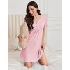 image:imageEkouaer Nightgowns for Women Cotton Night Gowns Pleated Nightshirts Henley V Neck Sleepshirts Short Sleeve SleepwearPink