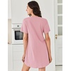 image:imageEkouaer Nightgowns for Women Cotton Night Gowns Pleated Nightshirts Henley V Neck Sleepshirts Short Sleeve SleepwearPink