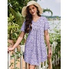 image:imageEkouaer Nightgowns for Women Cotton Night Gowns Pleated Nightshirts Henley V Neck Sleepshirts Short Sleeve SleepwearPurple  Blue Dots