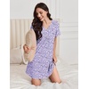 image:imageEkouaer Nightgowns for Women Cotton Night Gowns Pleated Nightshirts Henley V Neck Sleepshirts Short Sleeve SleepwearPurple  Blue Dots