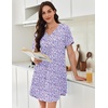 image:imageEkouaer Nightgowns for Women Cotton Night Gowns Pleated Nightshirts Henley V Neck Sleepshirts Short Sleeve SleepwearPurple  Blue Dots