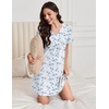 image:imageEkouaer Nightgowns for Women Cotton Night Gowns Pleated Nightshirts Henley V Neck Sleepshirts Short Sleeve SleepwearWhite Blue Florals