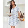 image:imageEkouaer Nightgowns for Women Cotton Night Gowns Pleated Nightshirts Henley V Neck Sleepshirts Short Sleeve SleepwearWhite Blue Florals