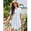 image:imageEkouaer Nightgowns for Women Cotton Night Gowns Pleated Nightshirts Henley V Neck Sleepshirts Short Sleeve SleepwearWhite Blue Florals
