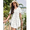 image:imageEkouaer Nightgowns for Women Cotton Night Gowns Pleated Nightshirts Henley V Neck Sleepshirts Short Sleeve SleepwearWhite Pink  Lilac Florals