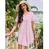image:imageEkouaer Nightgowns for Women Cotton Night Gowns Pleated Nightshirts Henley V Neck Sleepshirts Short Sleeve SleepwearWhite Pink Florals