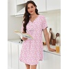 image:imageEkouaer Nightgowns for Women Cotton Night Gowns Pleated Nightshirts Henley V Neck Sleepshirts Short Sleeve SleepwearWhite Pink Florals