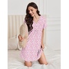 image:imageEkouaer Nightgowns for Women Cotton Night Gowns Pleated Nightshirts Henley V Neck Sleepshirts Short Sleeve SleepwearWhite Pink Florals