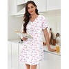 image:imageEkouaer Nightgowns for Women Cotton Night Gowns Pleated Nightshirts Henley V Neck Sleepshirts Short Sleeve SleepwearWhite Pink Line Florals