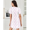 image:imageEkouaer Nightgowns for Women Cotton Night Gowns Pleated Nightshirts Henley V Neck Sleepshirts Short Sleeve SleepwearWhite Pink Line Florals