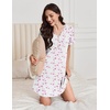 image:imageEkouaer Nightgowns for Women Cotton Night Gowns Pleated Nightshirts Henley V Neck Sleepshirts Short Sleeve SleepwearWhite Pink Line Florals