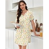 image:imageEkouaer Nightgowns for Women Cotton Night Gowns Pleated Nightshirts Henley V Neck Sleepshirts Short Sleeve SleepwearYellow Red Florals