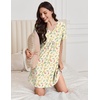 image:imageEkouaer Nightgowns for Women Cotton Night Gowns Pleated Nightshirts Henley V Neck Sleepshirts Short Sleeve SleepwearYellow Red Florals