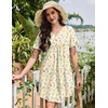 image:imageEkouaer Nightgowns for Women Cotton Night Gowns Pleated Nightshirts Henley V Neck Sleepshirts Short Sleeve SleepwearYellow Red Florals