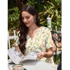 image:imageEkouaer Nightgowns for Women Cotton Night Gowns Pleated Nightshirts Henley V Neck Sleepshirts Short Sleeve SleepwearYellow Red Florals