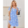 image:imageEkouaer Nightgowns for Women Cotton Night Gowns Short Sleeve Moo Moos Button House Dress V Neck Sleepshirts Soft SleepwearBirds Blue