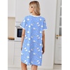 image:imageEkouaer Nightgowns for Women Cotton Night Gowns Short Sleeve Moo Moos Button House Dress V Neck Sleepshirts Soft SleepwearBirds Blue