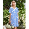 image:imageEkouaer Nightgowns for Women Cotton Night Gowns Short Sleeve Moo Moos Button House Dress V Neck Sleepshirts Soft SleepwearBirds Blue