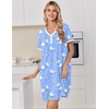 image:imageEkouaer Nightgowns for Women Cotton Night Gowns Short Sleeve Moo Moos Button House Dress V Neck Sleepshirts Soft SleepwearBirds Blue