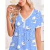 image:imageEkouaer Nightgowns for Women Cotton Night Gowns Short Sleeve Moo Moos Button House Dress V Neck Sleepshirts Soft SleepwearBirds Blue