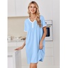 image:imageEkouaer Nightgowns for Women Cotton Night Gowns Short Sleeve Moo Moos Button House Dress V Neck Sleepshirts Soft SleepwearBlue