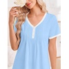 image:imageEkouaer Nightgowns for Women Cotton Night Gowns Short Sleeve Moo Moos Button House Dress V Neck Sleepshirts Soft SleepwearBlue