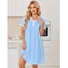 image:imageEkouaer Nightgowns for Women Cotton Night Gowns Short Sleeve Moo Moos Button House Dress V Neck Sleepshirts Soft SleepwearBlue