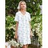 image:imageEkouaer Nightgowns for Women Cotton Night Gowns Short Sleeve Moo Moos Button House Dress V Neck Sleepshirts Soft SleepwearBlue Flowers White
