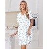 image:imageEkouaer Nightgowns for Women Cotton Night Gowns Short Sleeve Moo Moos Button House Dress V Neck Sleepshirts Soft SleepwearBlue Flowers White