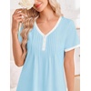 image:imageEkouaer Nightgowns for Women Cotton Night Gowns Short Sleeve Moo Moos Button House Dress V Neck Sleepshirts Soft SleepwearCyan