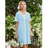 image:imageEkouaer Nightgowns for Women Cotton Night Gowns Short Sleeve Moo Moos Button House Dress V Neck Sleepshirts Soft SleepwearCyan